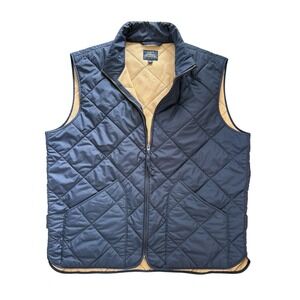 J.Crew Factory Walker Vest Mens Large Navy Blue Diamond Quilted Full Zip